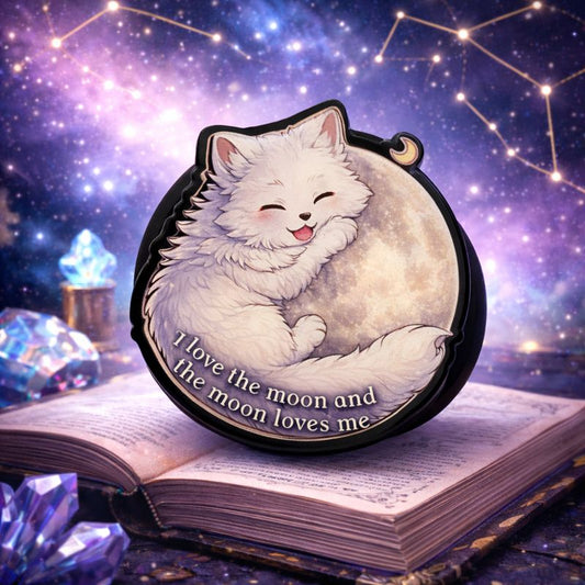 Fantasy inspired wolf and moon MagSafe Kindle grip styled for BookTok reading aesthetic