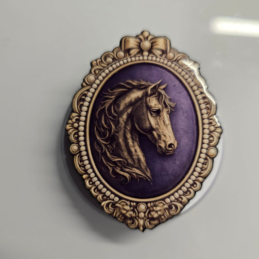 Regency inspired horse cameo magnetic Kindle grip with ornate gold frame and plum background