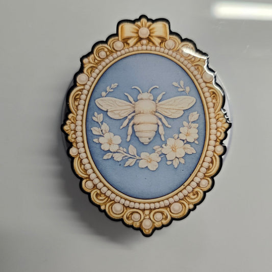 Blue and gold bee cameo MagSafe Kindle grip removable reading accessory