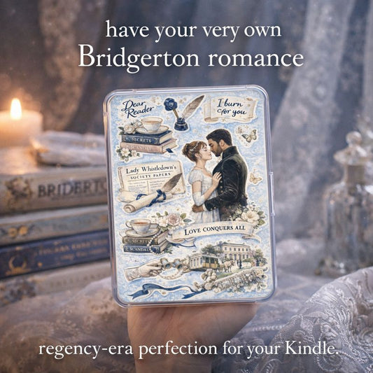 Vintage romance Kindle insert designed for clear cases with classic bookish aesthetic