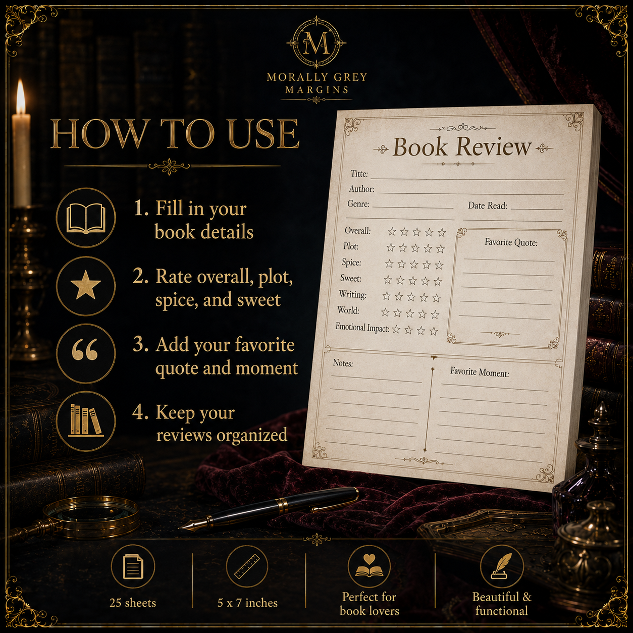 Cozy Fantasy Book Review Notepad – 5×7