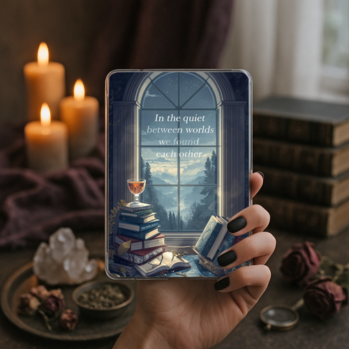 Between worlds romance Kindle insert fantasy bookish aesthetic for readers