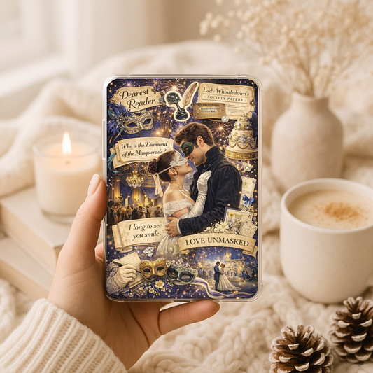 Dark regency masquerade inspired Kindle insert designed for clear Kindle cases
