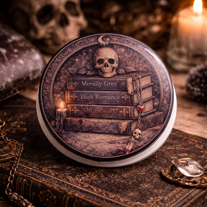 Dark romance magnetic Kindle grip with gothic skull and stacked books design

