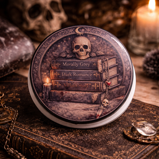 Dark romance magnetic Kindle grip with gothic skull and stacked books design
