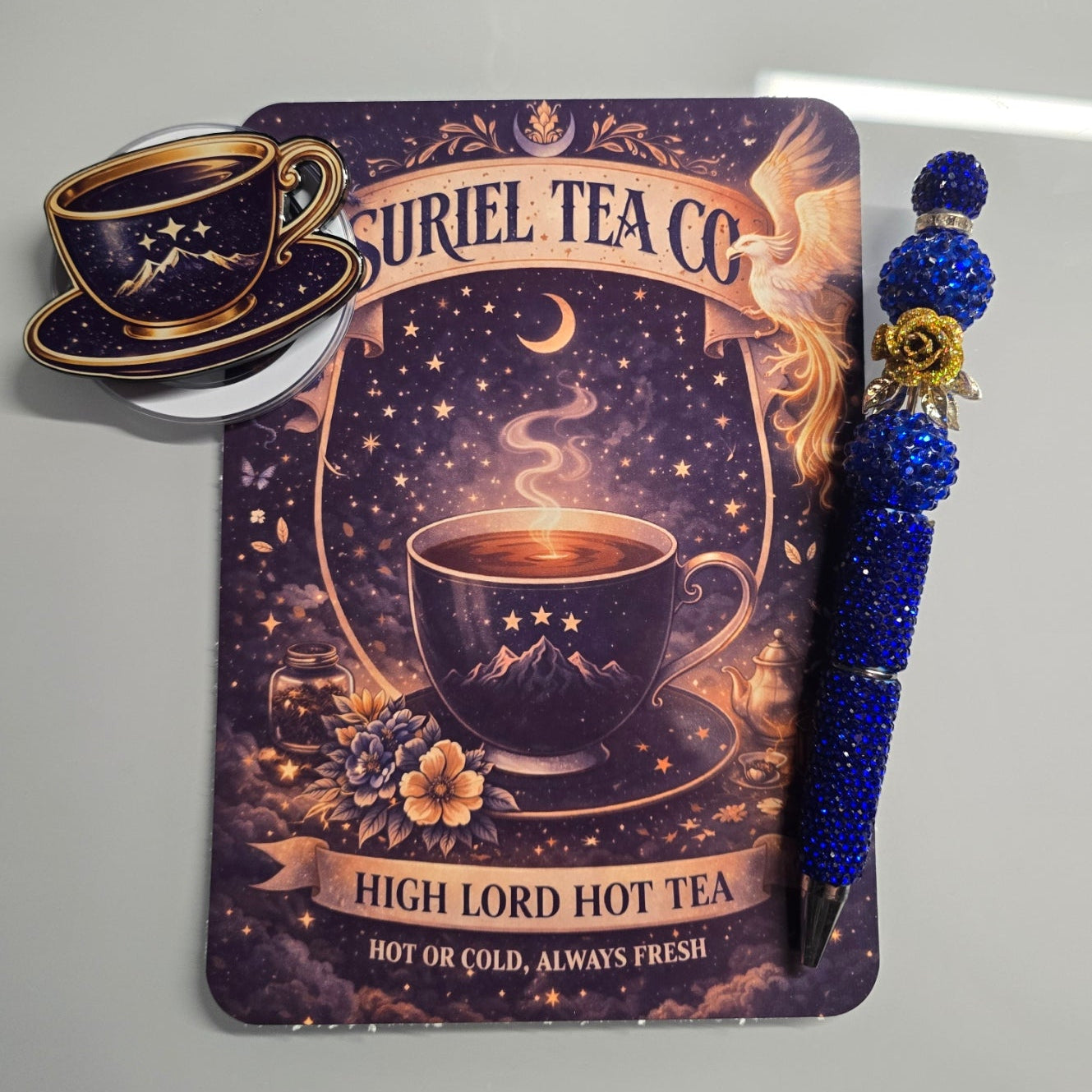 Midnight blue magical tea shop Kindle insert for clear case inspired by fantasy romance
