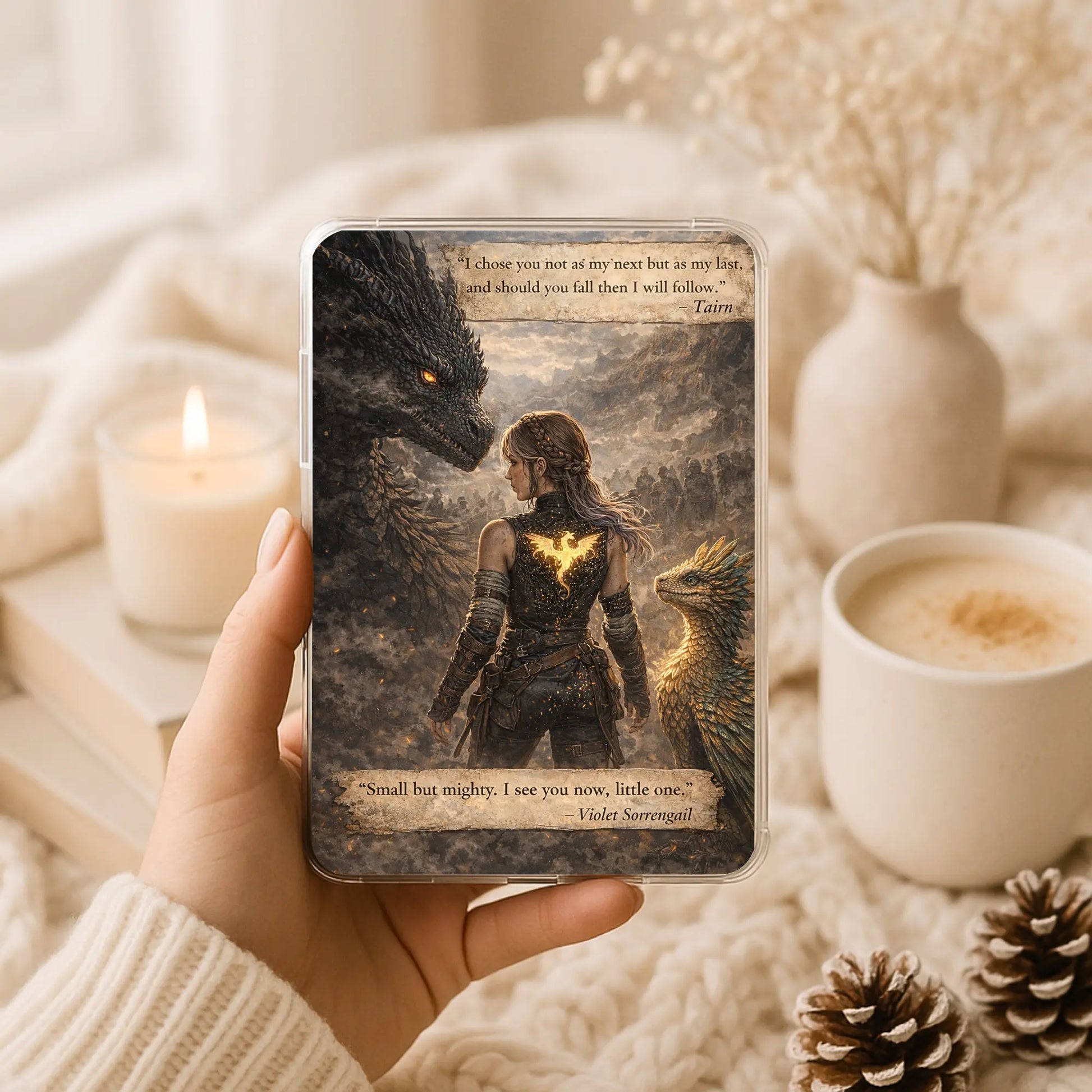 Dragon rider Kindle clear case insert with epic fantasy dragon artwork
