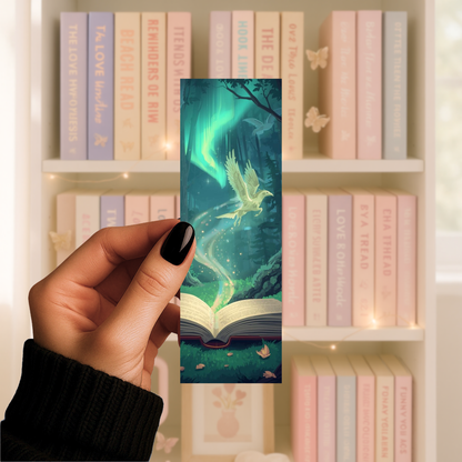 Magical Fantasy Bookmark – Glowing Book & Enchanted Forest Reader Accessory