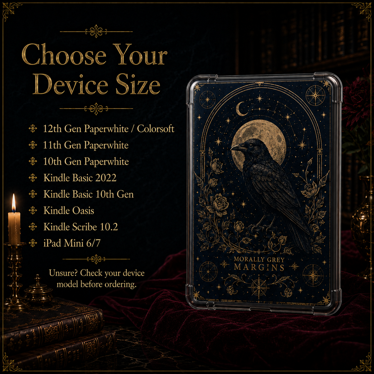 Device model size options for Kindle and e-reader inserts