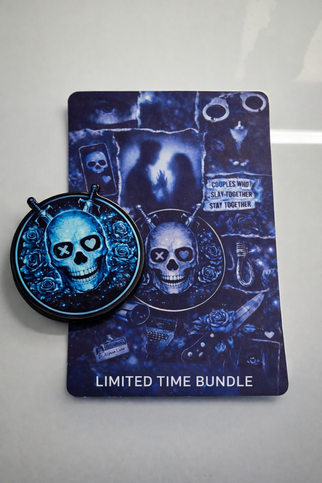 Blue skull MagSafe Kindle grip included in Midnight Obsession dark romance bundle