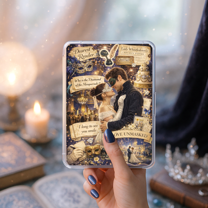 Masquerade romance Kindle insert with dark regency bookish aesthetic for clear cases
