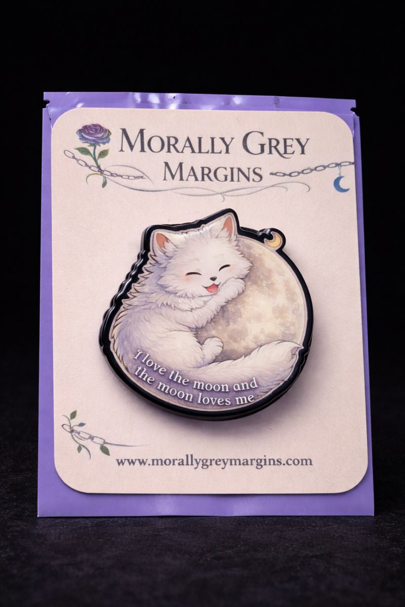 Moon devotion wolf Kindle grip with white wolf cuddling the moon, bookish MagSafe accessory by Morally Grey Margins