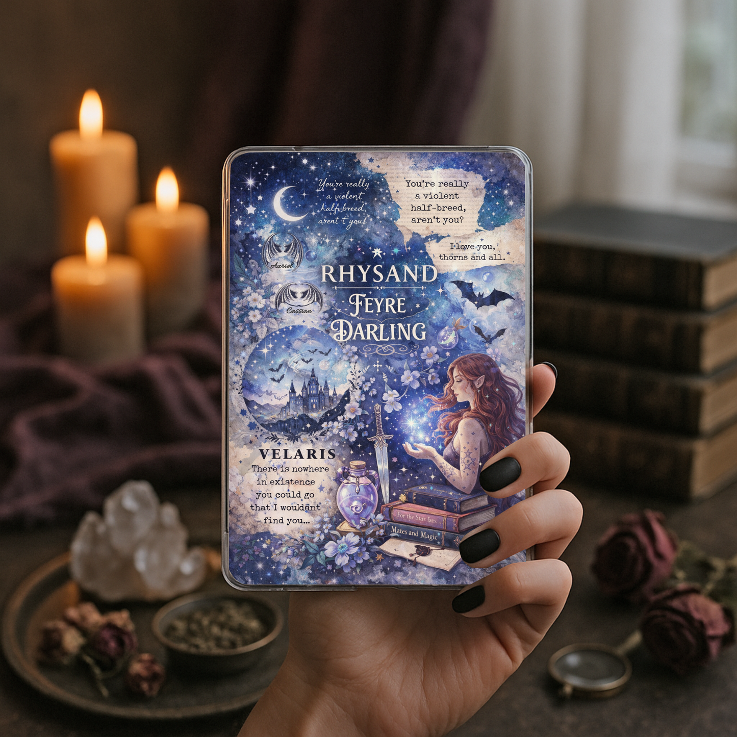 Starry night fae romance inspired Kindle insert for clear case
