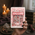 Pink Valentine bookshop Kindle insert with romantic bookish aesthetic, hearts, books, and cozy reading decor