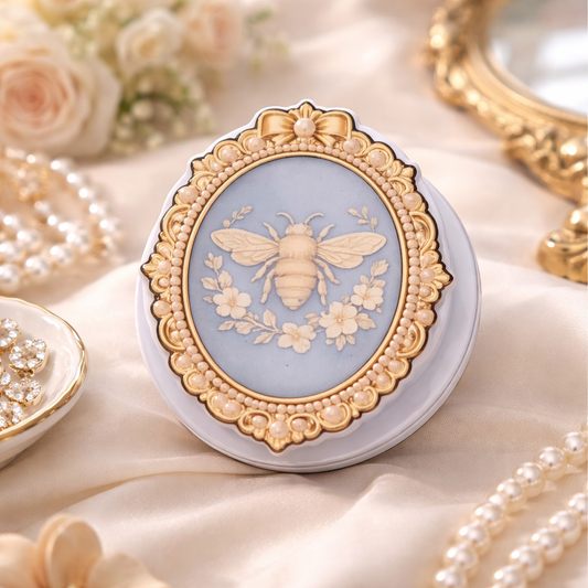 Regency style bee magnetic Kindle grip in blue and gold vintage cameo frame
