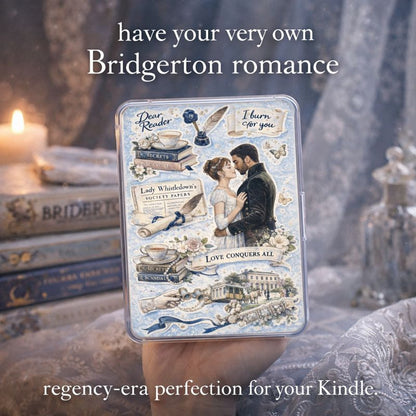 Vintage romance Kindle insert designed for clear cases with classic bookish aesthetic
