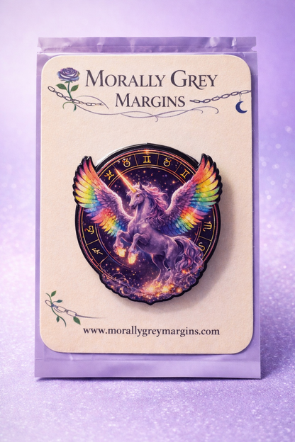 Zodiac unicorn MagSafe phone grip with rainbow wings, handmade bookish phone accessory by Morally Grey Margins