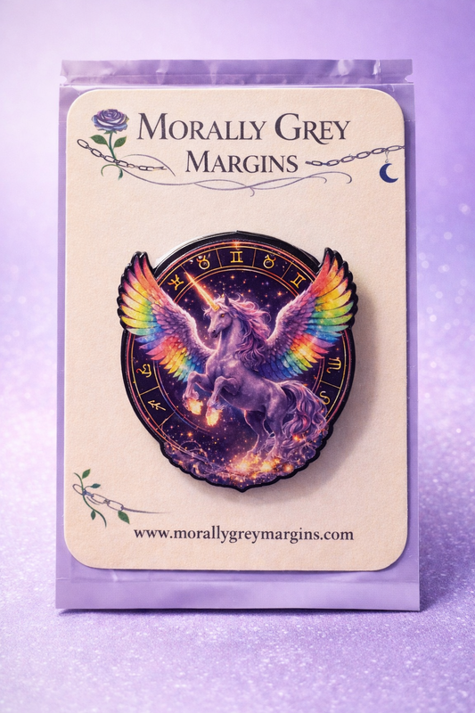 Zodiac unicorn MagSafe phone grip with rainbow wings, handmade bookish phone accessory by Morally Grey Margins